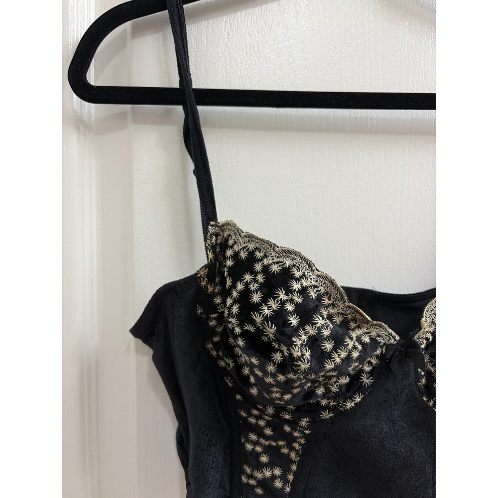 Vintage Huit France Black Velour Embroidered‎ Bustier Bra Top 36B Gold Floral - Picture 3 of 5